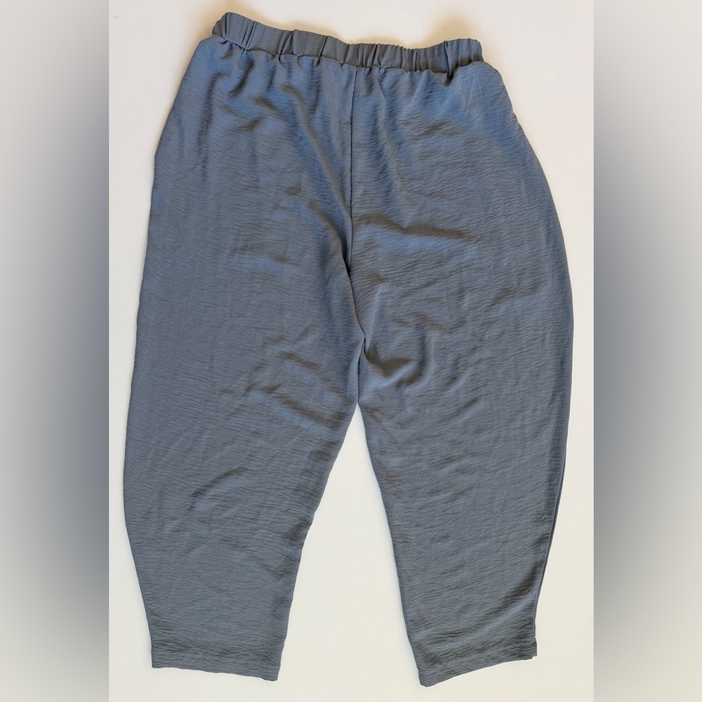 Textured Balloon Pants 2XL Plus Size Crinkle Lagenlook Elastic Waist Blue Gray - Picture 6 of 7